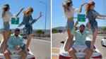 Otoyolda pes dedirten görüntüler! Araç üzerinde dans edip paylaştılar